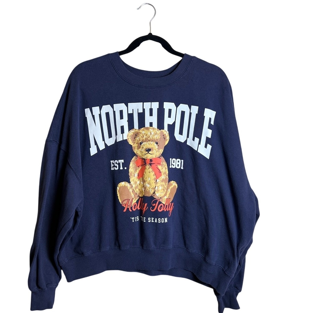 Grayson Threads Holiday Sweatshirt Christmas Coquette Bear Navy Women's XXL‎